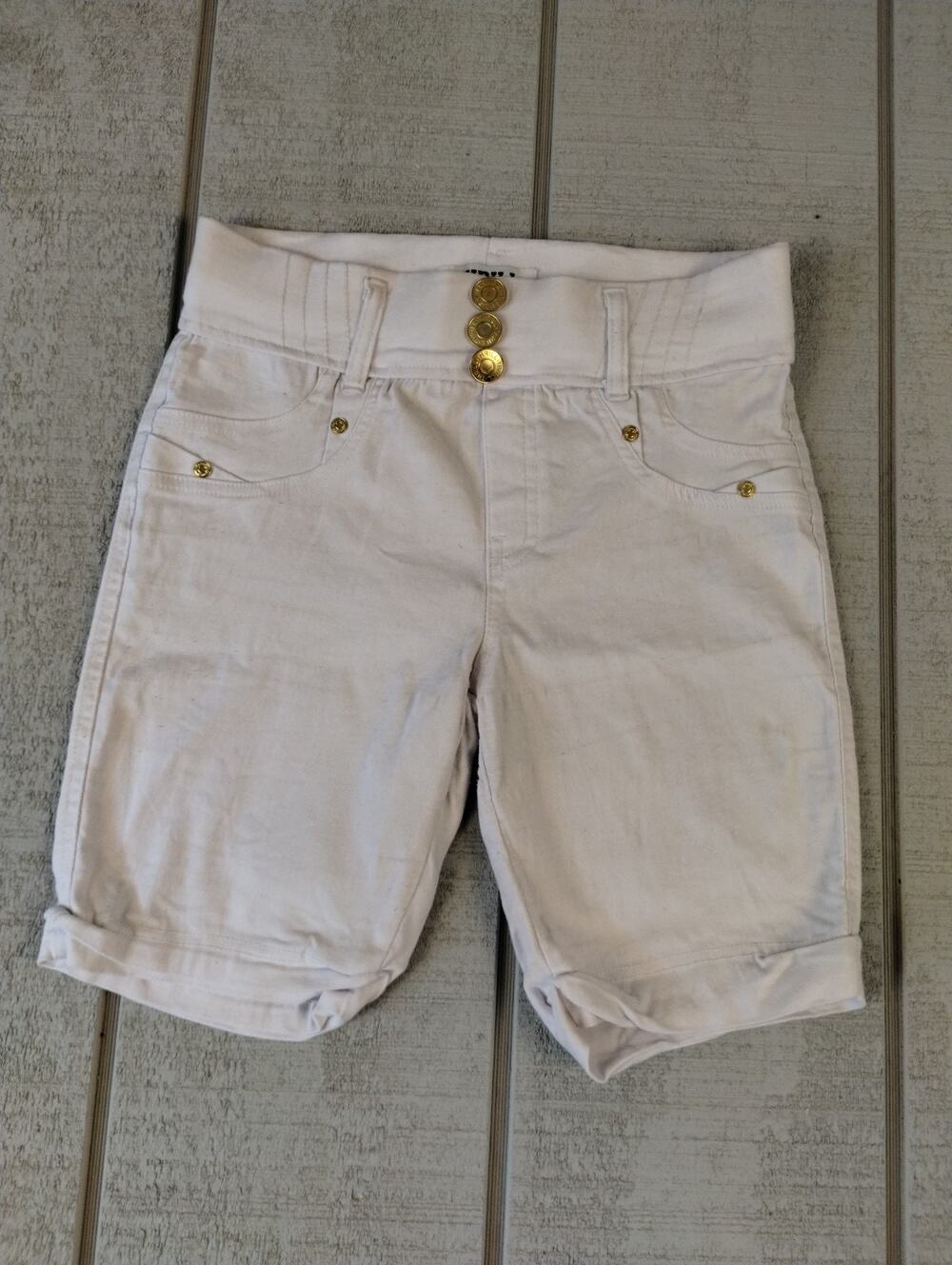 Thrill High Waist Gold Button Cuffed Bermuda Shorts Womens M White Casual Chic